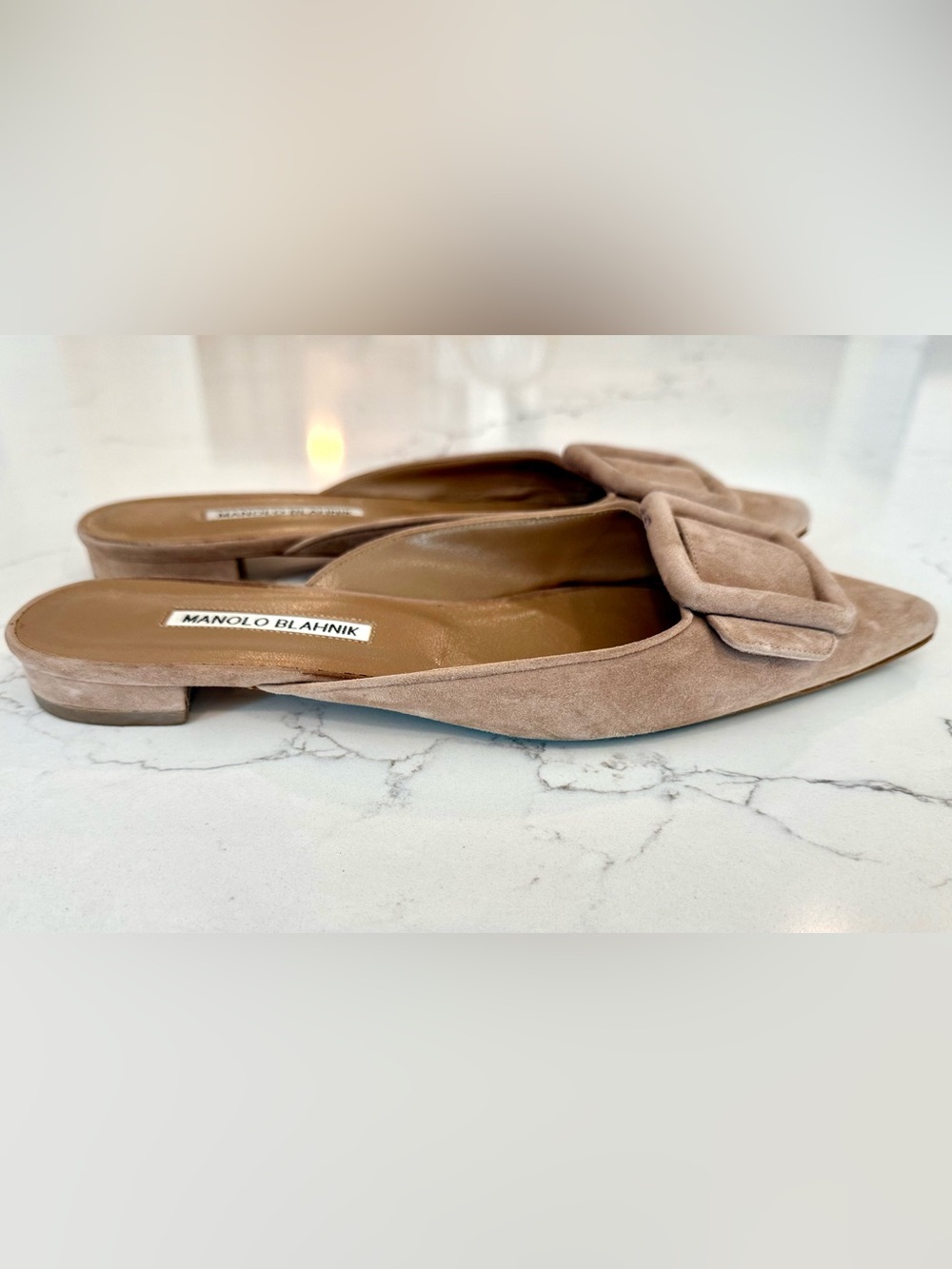 Manolo Blahnik Maysale Suede Mules - Picture 2 of 3
